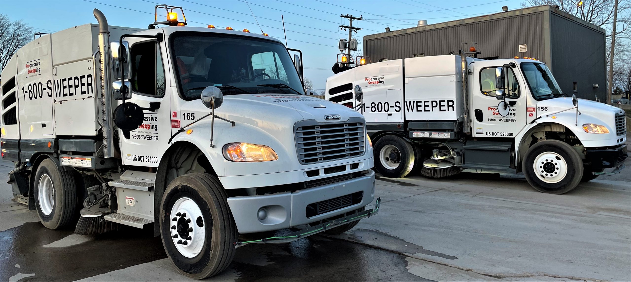 Street Sweeping Trucks Leaving Parking Lot