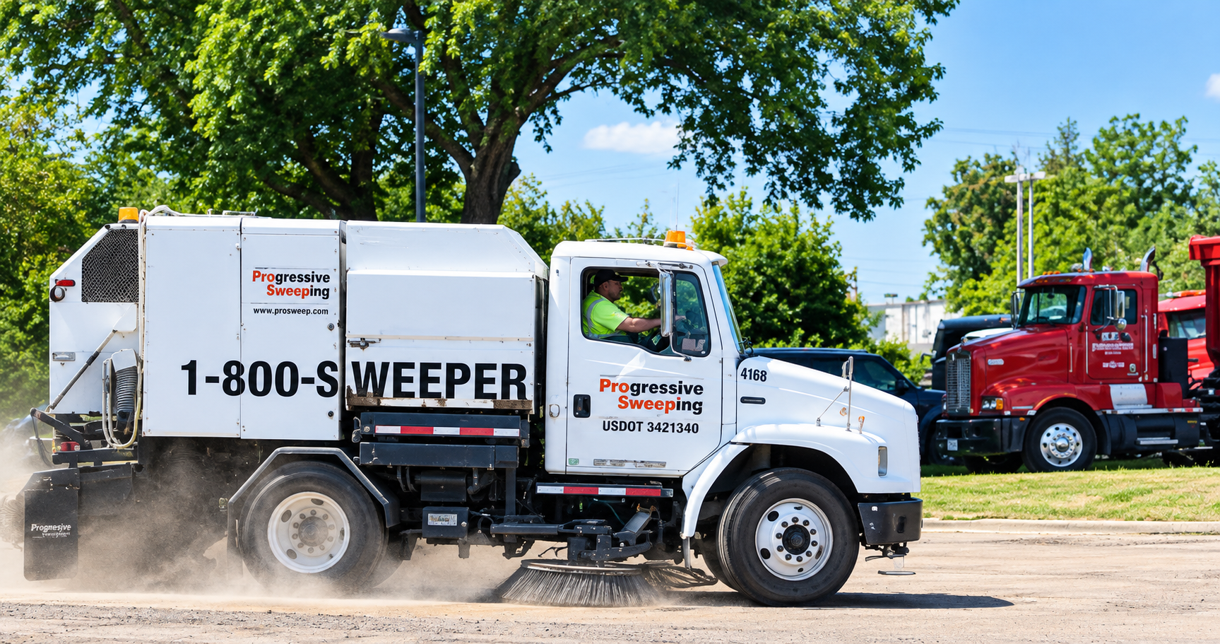 ProSweep commercial street sweeper removing sediment and debris from a construction site roadway